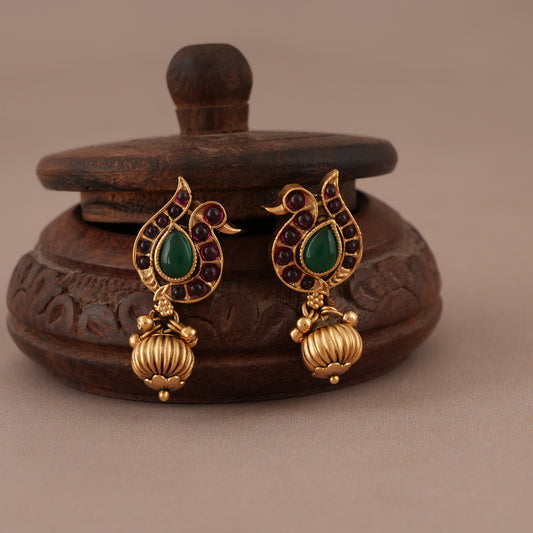 Cute peacock antique gold stone earring