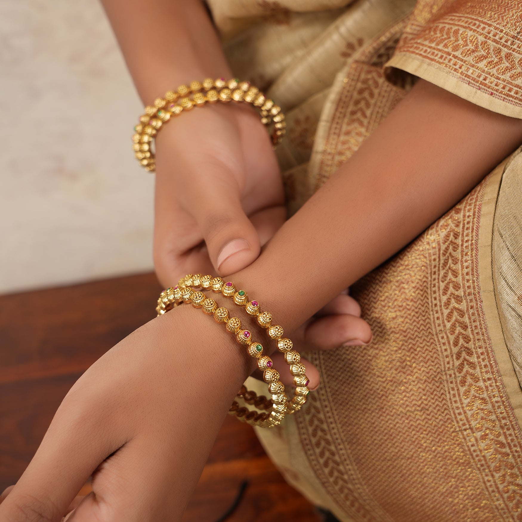 Beautiful multicolor antique gold bangle set (set of 4)