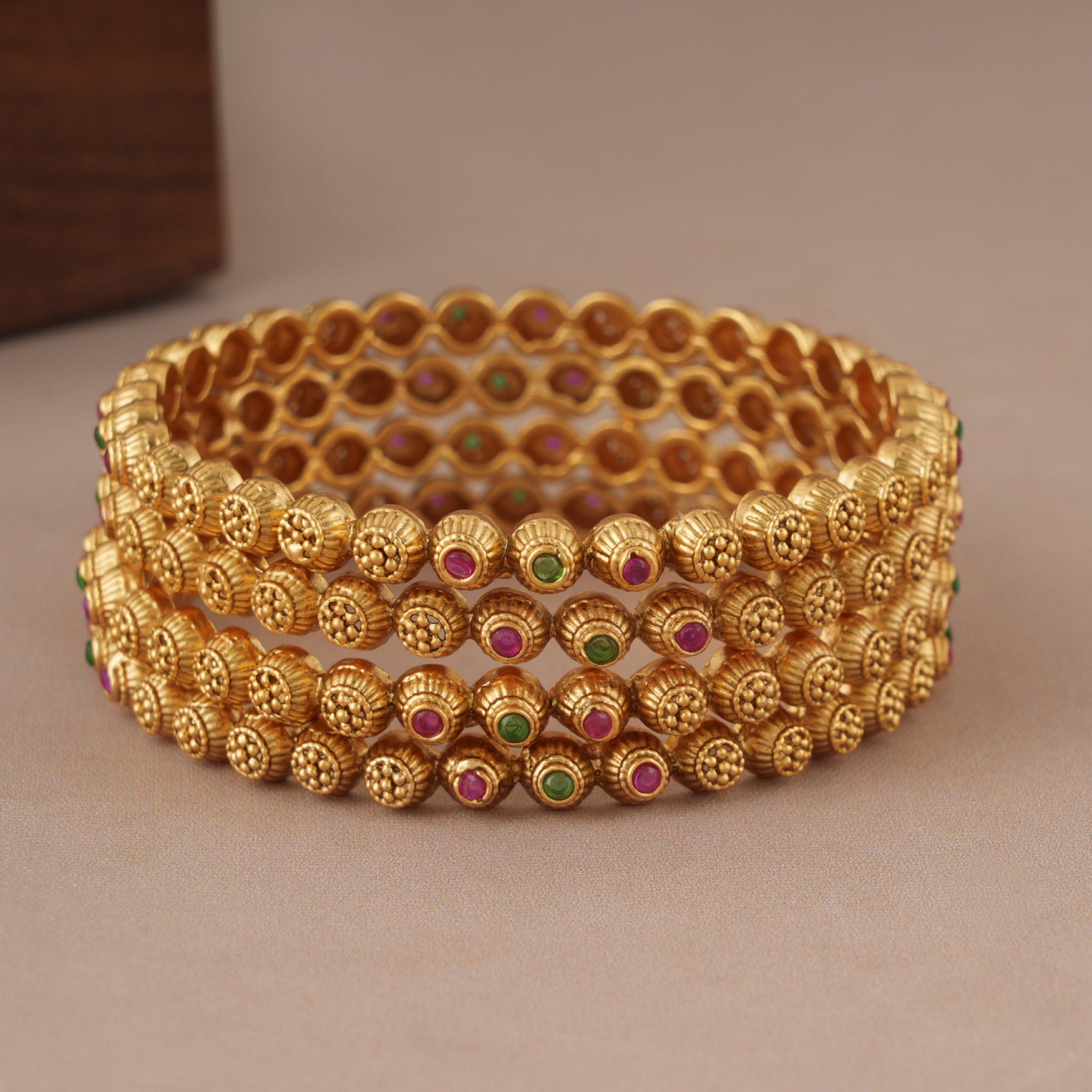 Beautiful multicolor antique gold bangle set (set of 4)