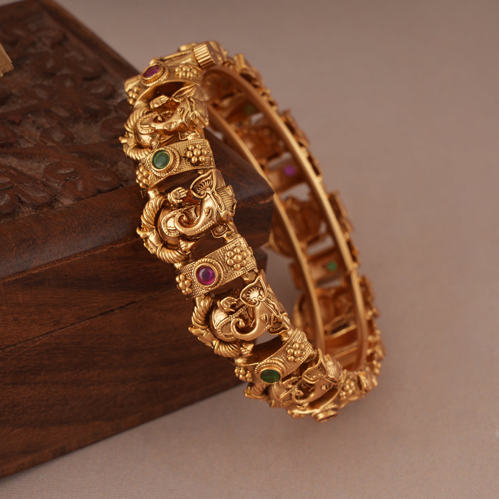 Stunning antique gold Ganesh openable kada I Temple Jewellery