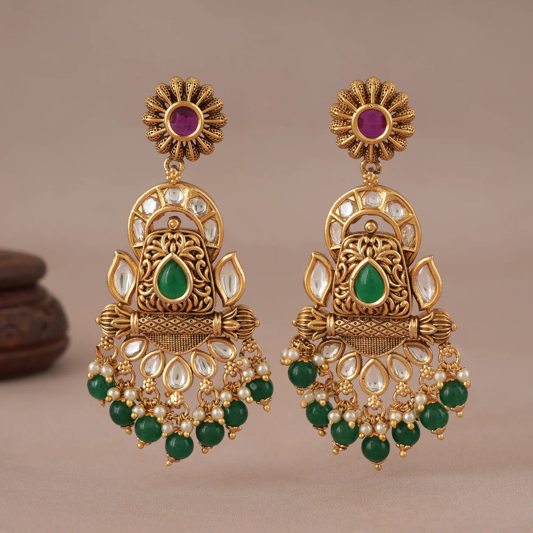 Stunning Long antique gold kundan earring