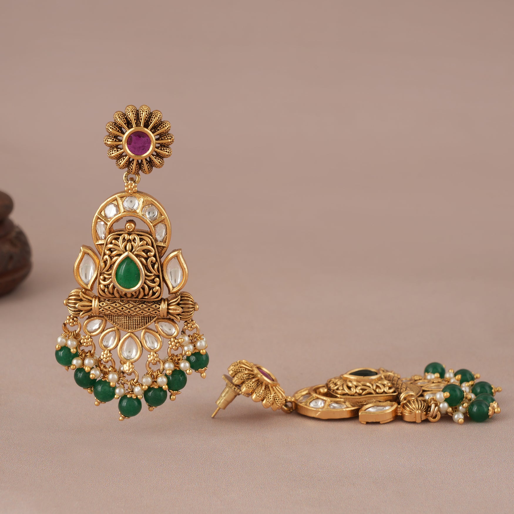 Stunning Long antique gold kundan earring