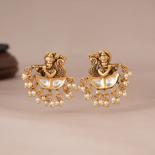 Auspicious Antique gold kundan lord Krishna earring