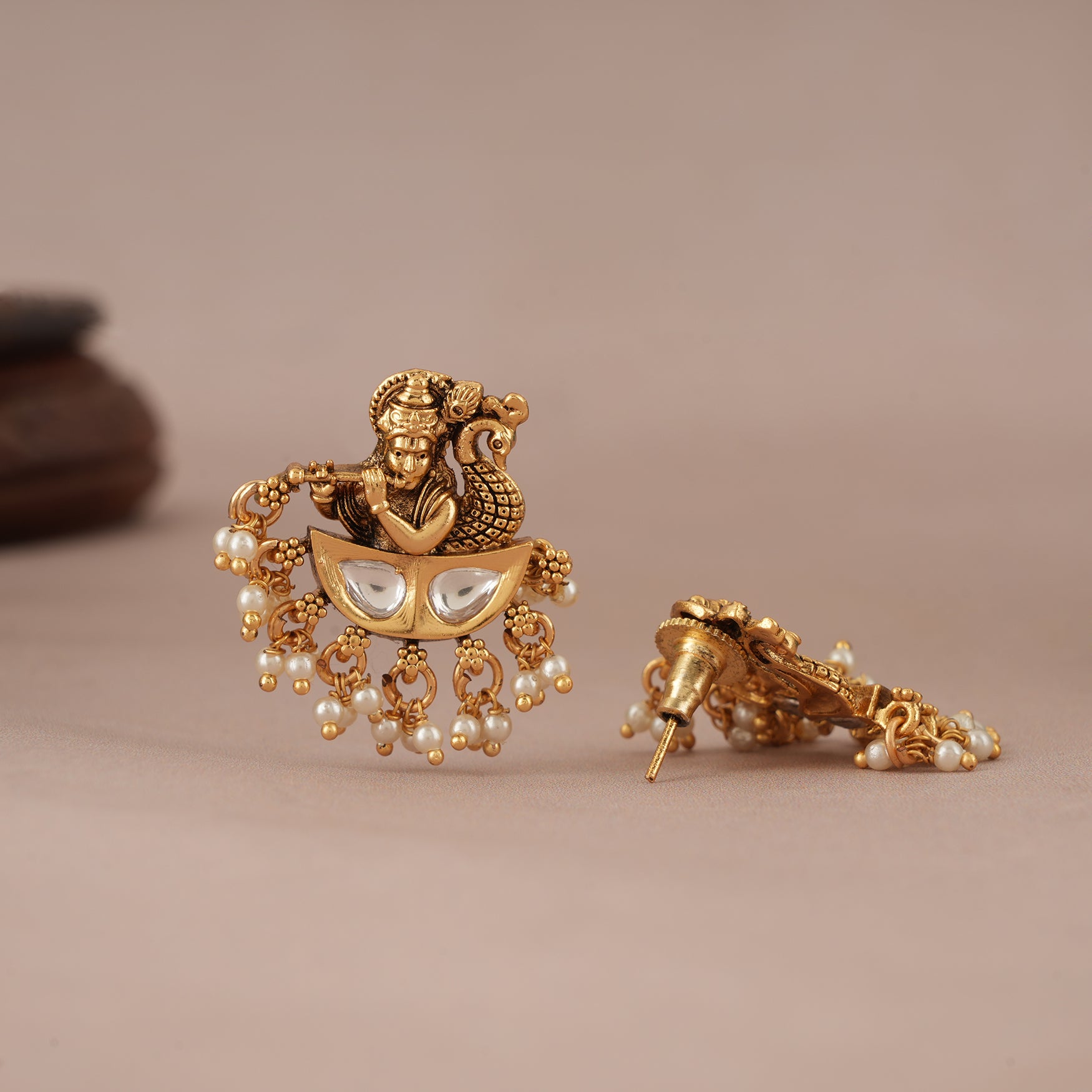 Auspicious Antique gold kundan lord Krishna earring