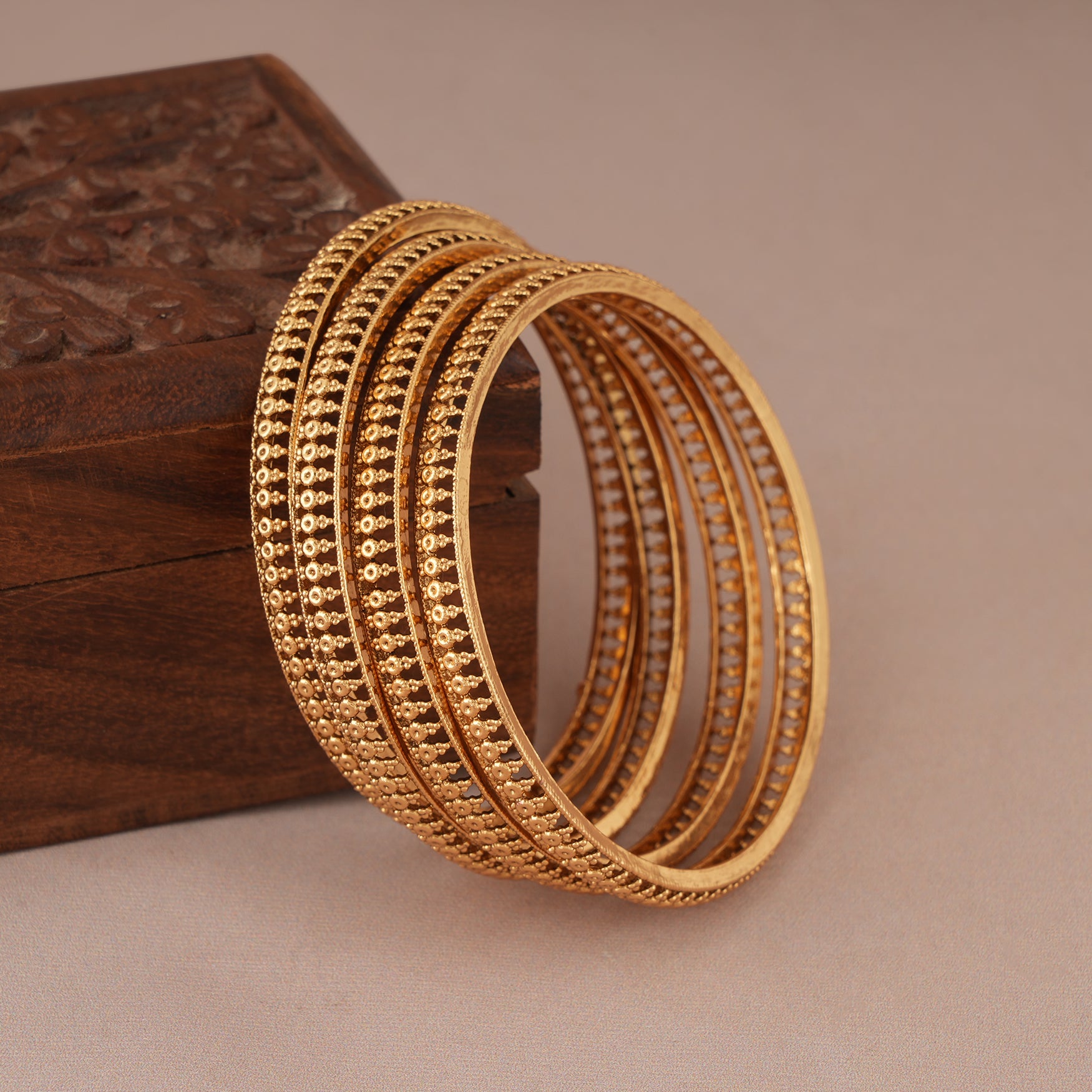 Stunning antique gold plated plain bangle set (set of 4)