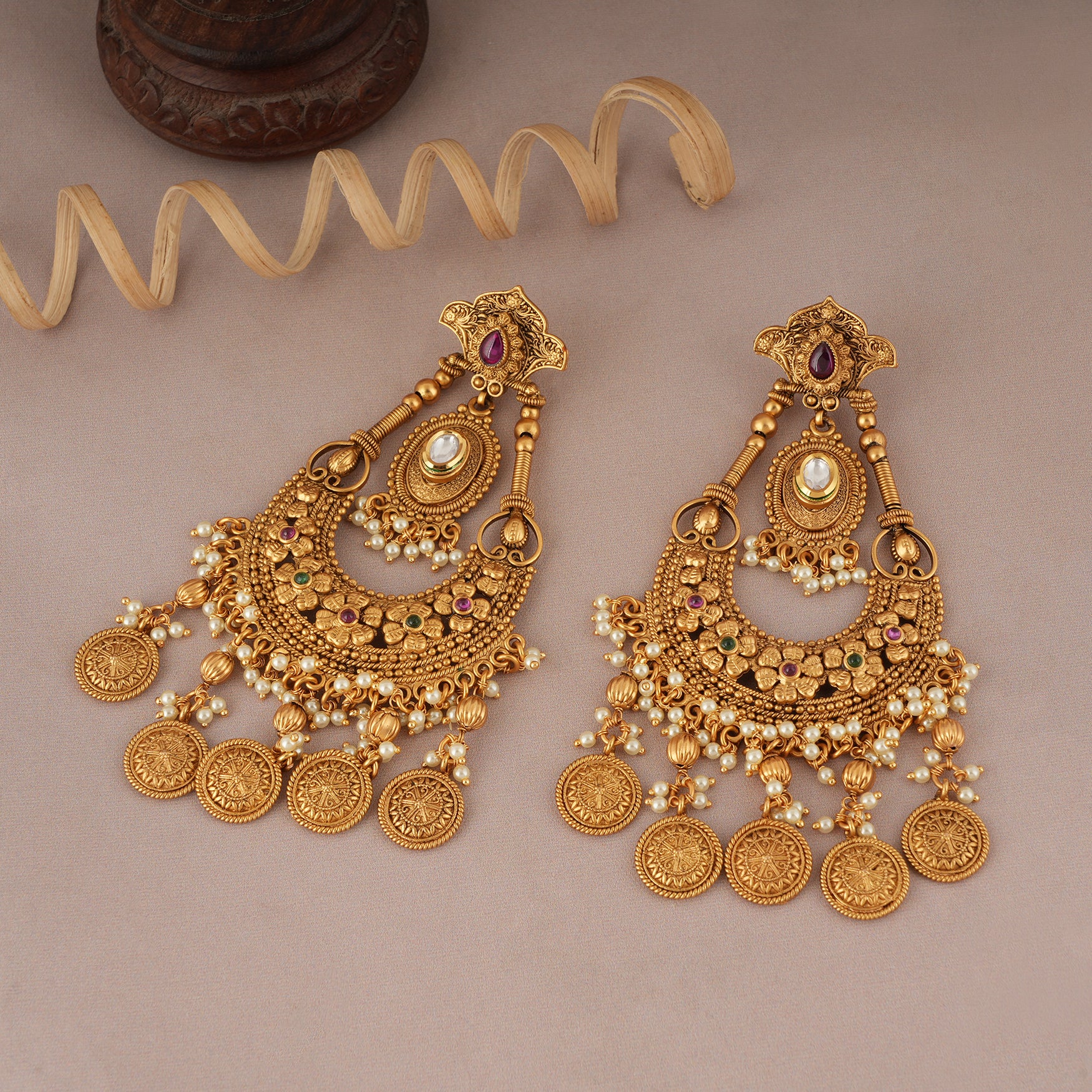 Stunning long antique gold pearl earring