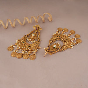 Stunning long antique gold pearl earring