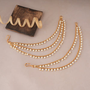 Beautiful gold plated pearl line ear chain