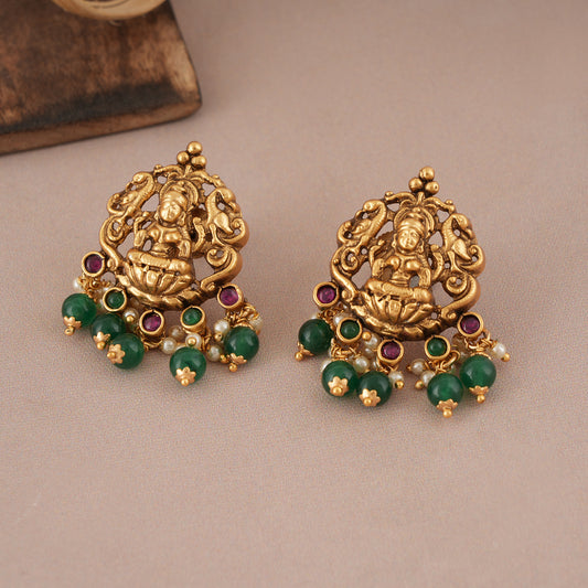 Cute maa lakshmi antique gold stone earring I Temple Jewellery