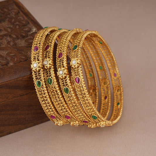 Beautiful stone gold plated bangle set (set of 4)