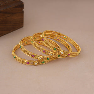 Beautiful stone gold plated bangle set (set of 4)