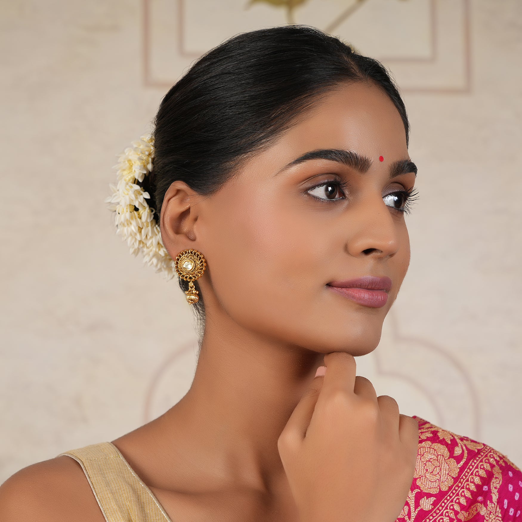 Cute kundan antique gold ball drop earring