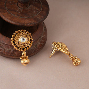 Cute kundan antique gold ball drop earring