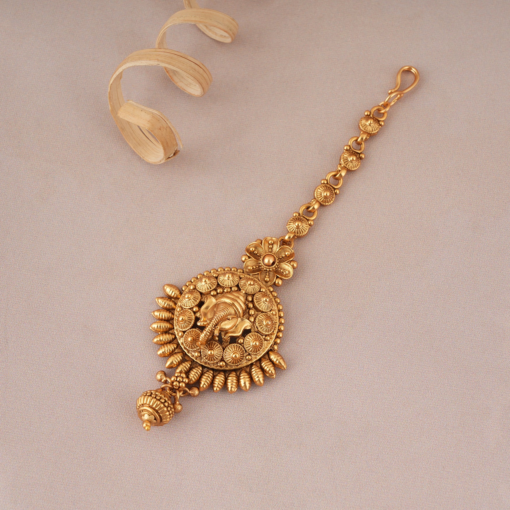 Auspicious antique gold ganesh maangtika I Temple Jewellery