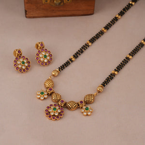 Long antique gold stone beautiful mangalsutra set