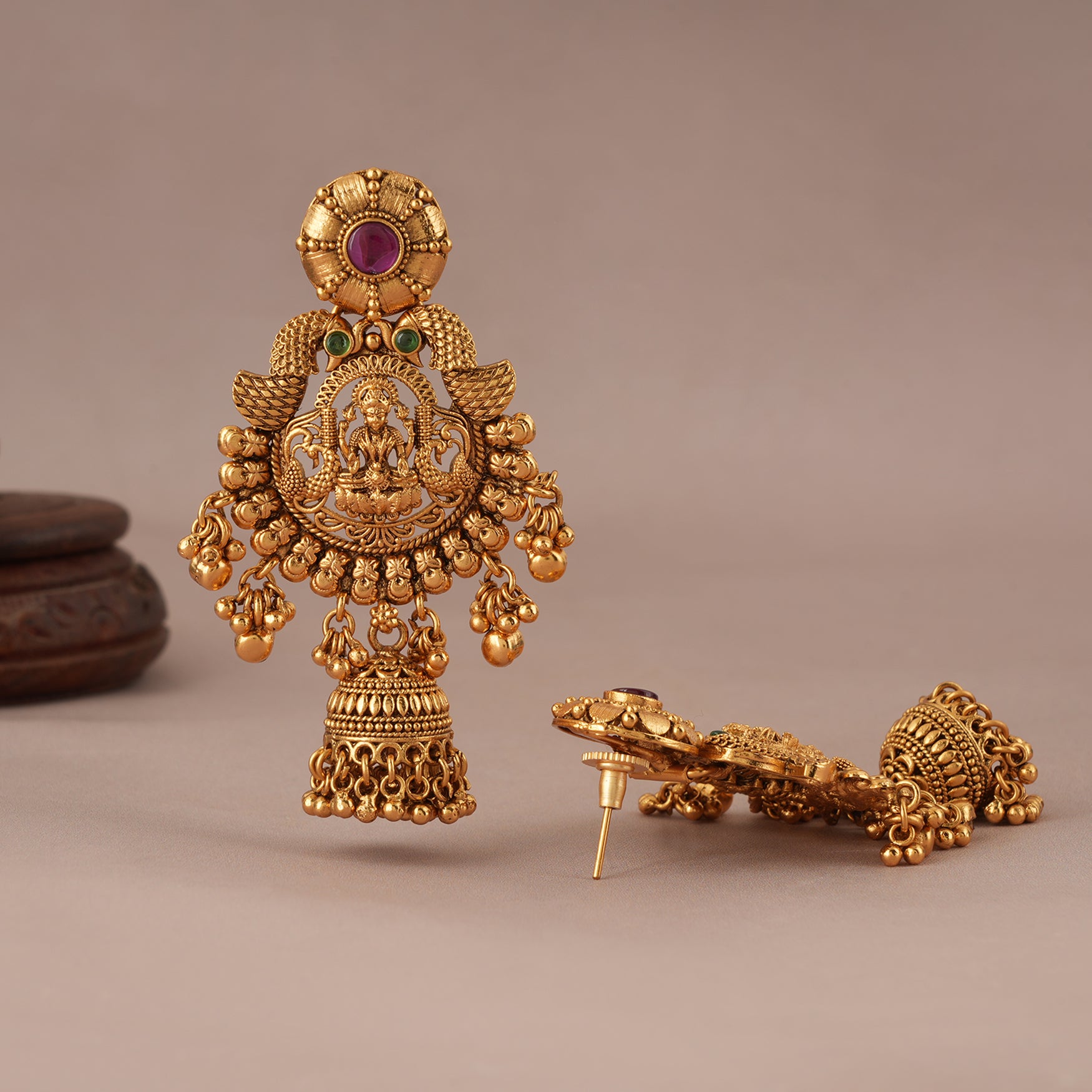 Gorgeous antique gold maa lakshmi jhumka earring for women I Temple Jewellery