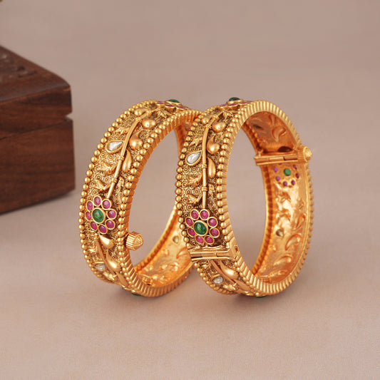 Amazing antique gold broad kada stone bangle set