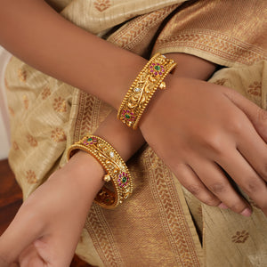 Amazing antique gold broad kada stone bangle set