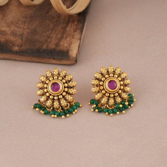 Cute green stone floral dangler earring