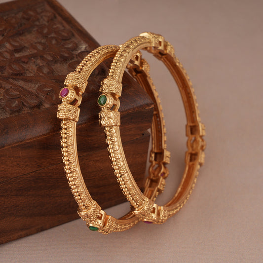 Sleek stone gold plated bangle set for women