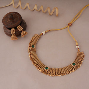 Beautiful gold plated green stone choker set for women