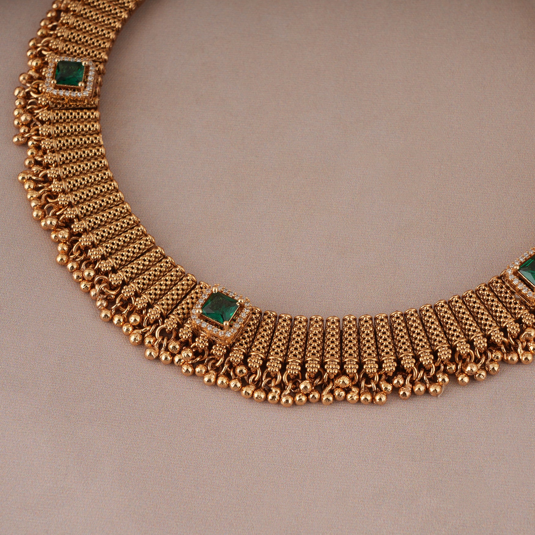 Beautiful gold plated green stone choker set for women