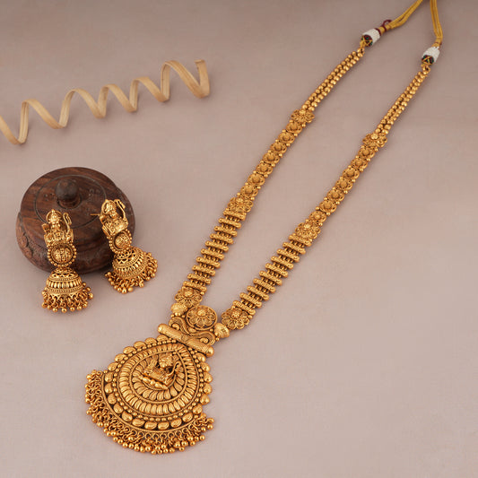 Auspicious antique gold long bhagwan Ram necklace set