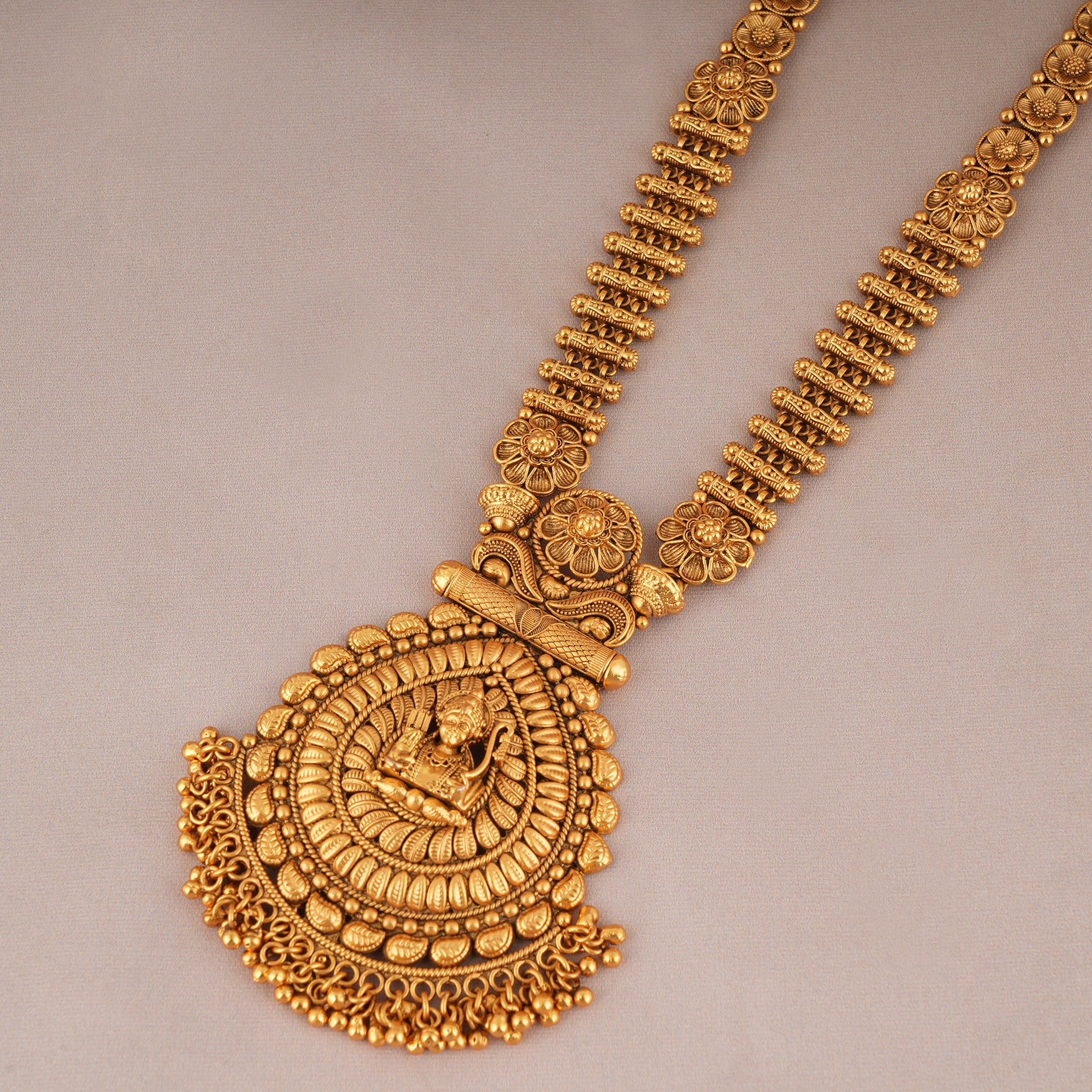 Auspicious antique gold long bhagwan Ram necklace set