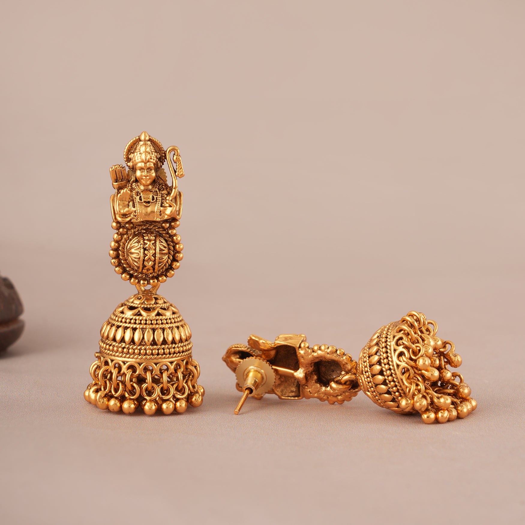 Auspicious antique gold long bhagwan Ram necklace set