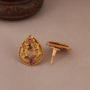 Cute antique gold plated floral ruby pendant set