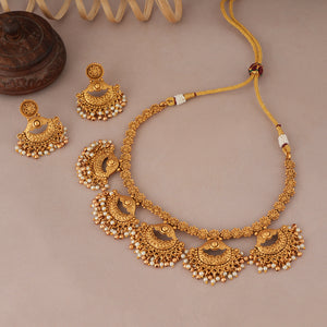 Stunning pearl drop antique gold necklace set for women