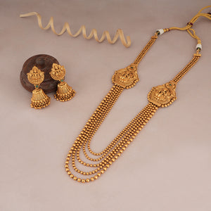 Long antique gold maa lakshmi ball necklace set