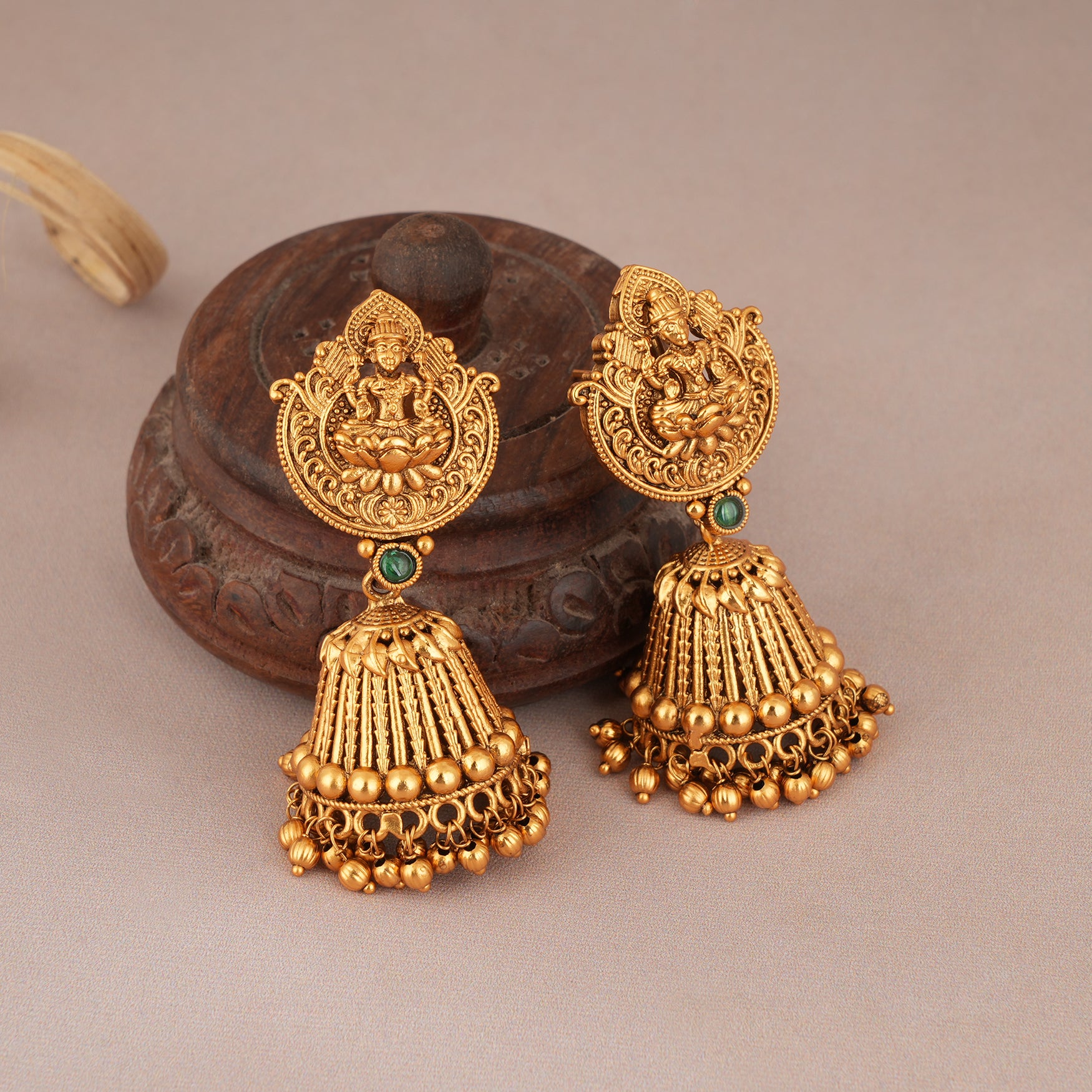 Long antique gold maa lakshmi ball necklace set