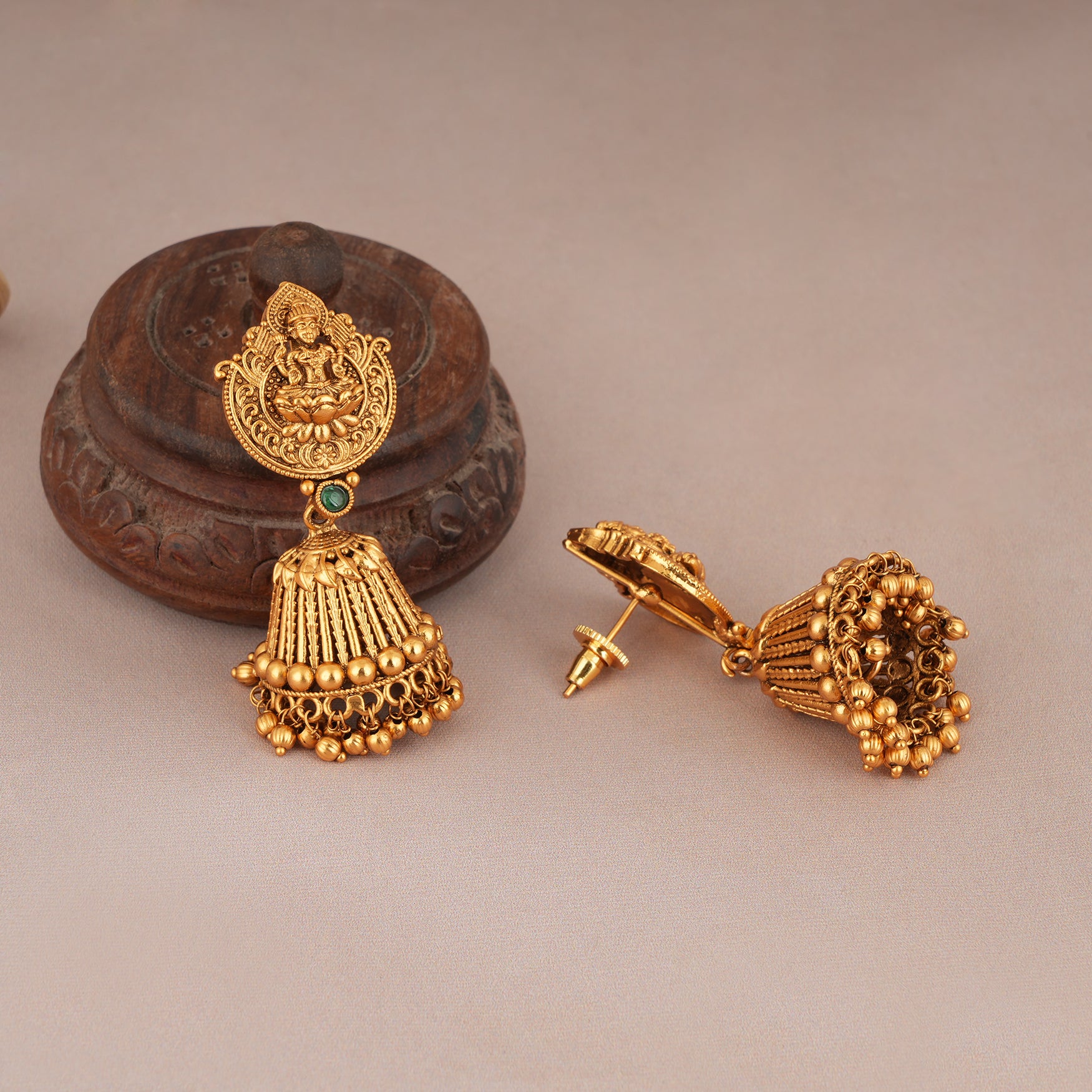 Long antique gold maa lakshmi ball necklace set