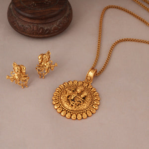 Stunning antique gold plain radha krishna pendant set