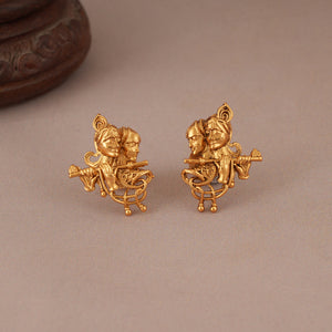 Stunning antique gold plain radha krishna pendant set