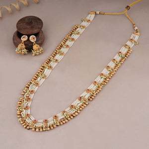 Long stunning antique gold pearl necklace set