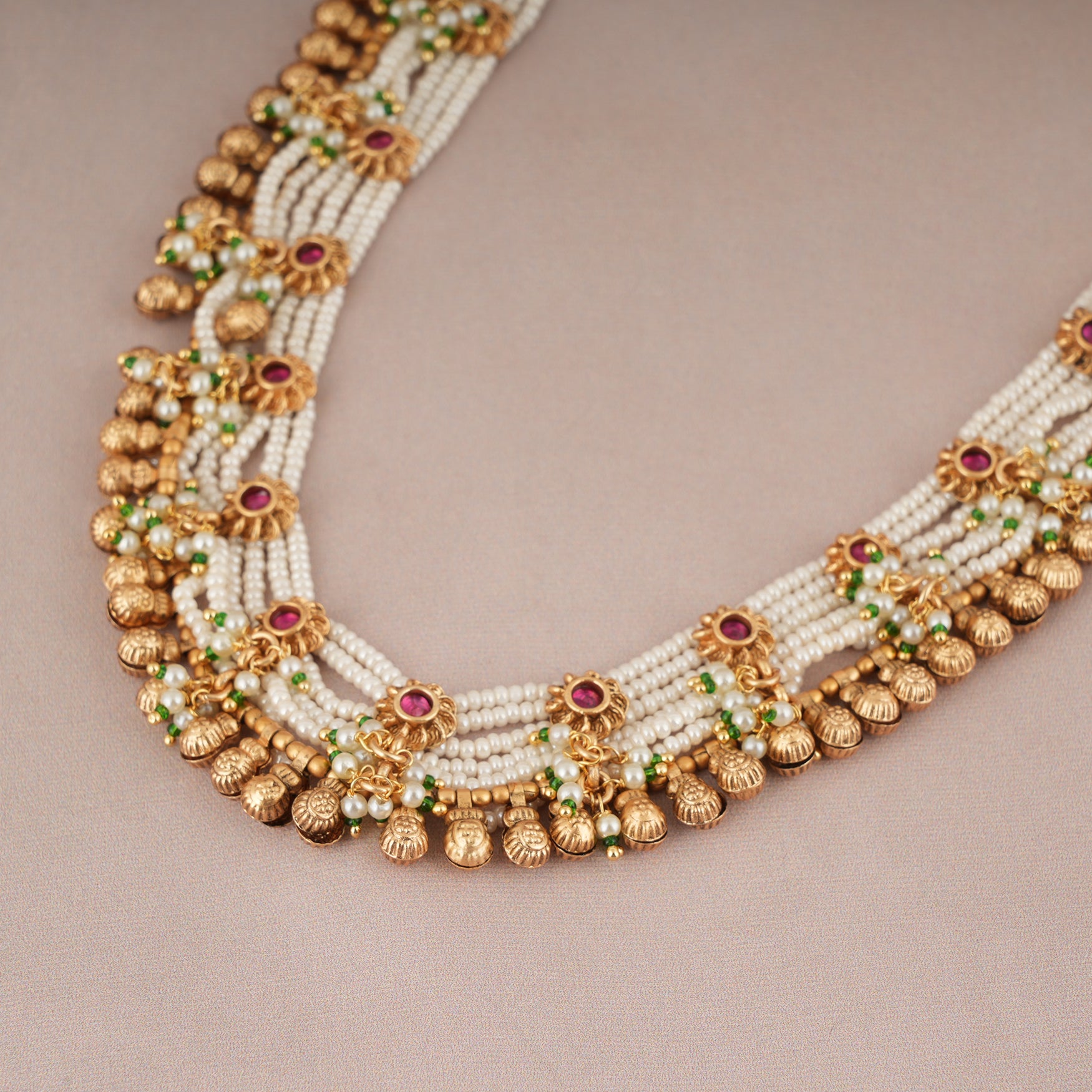 Long stunning antique gold pearl necklace set