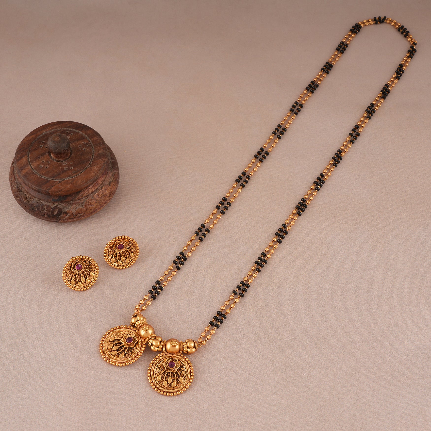 Beautiful Long antique gold ruby mangalsutra