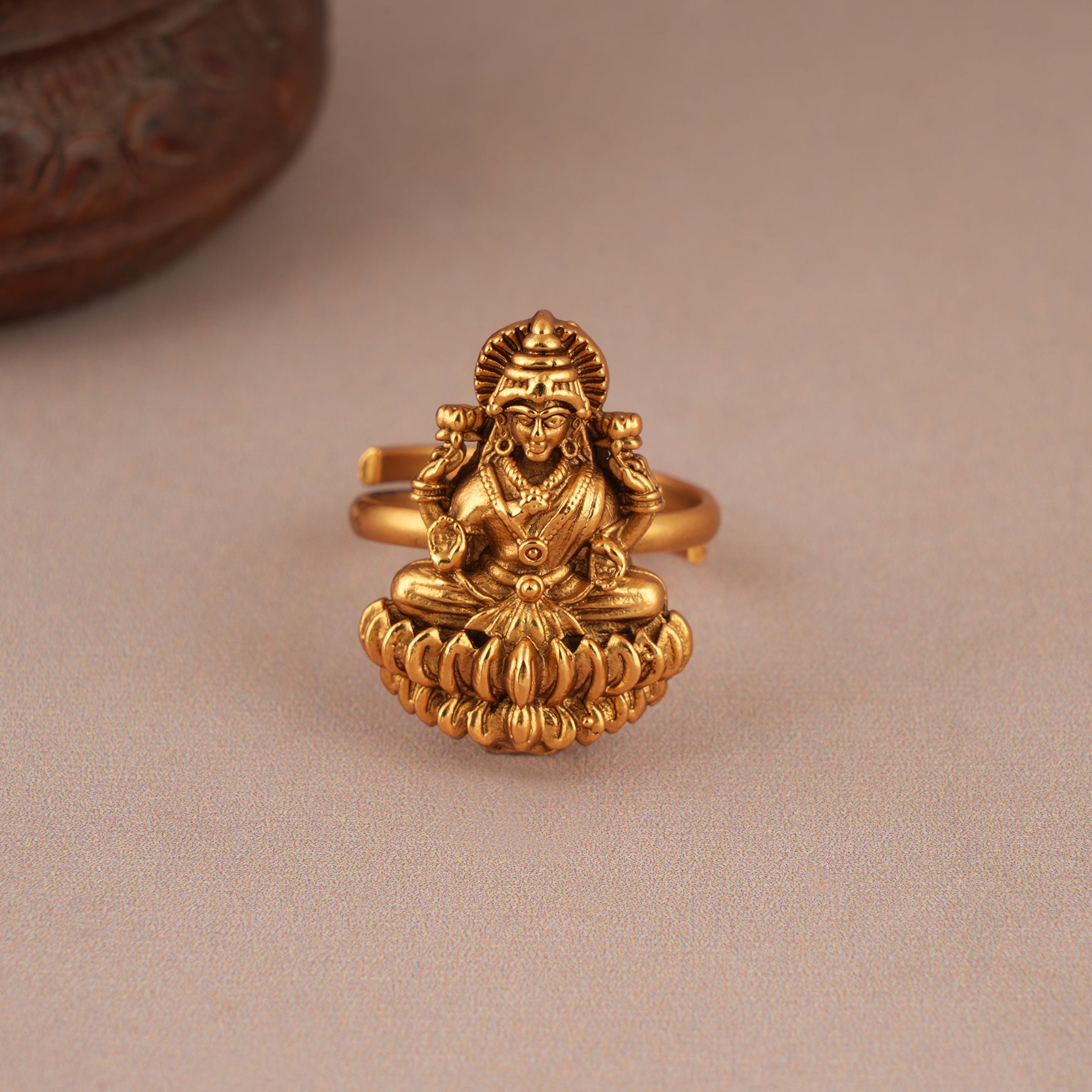 Auspicious antique gold maa lakshmi finger ring I Temple Jewellery