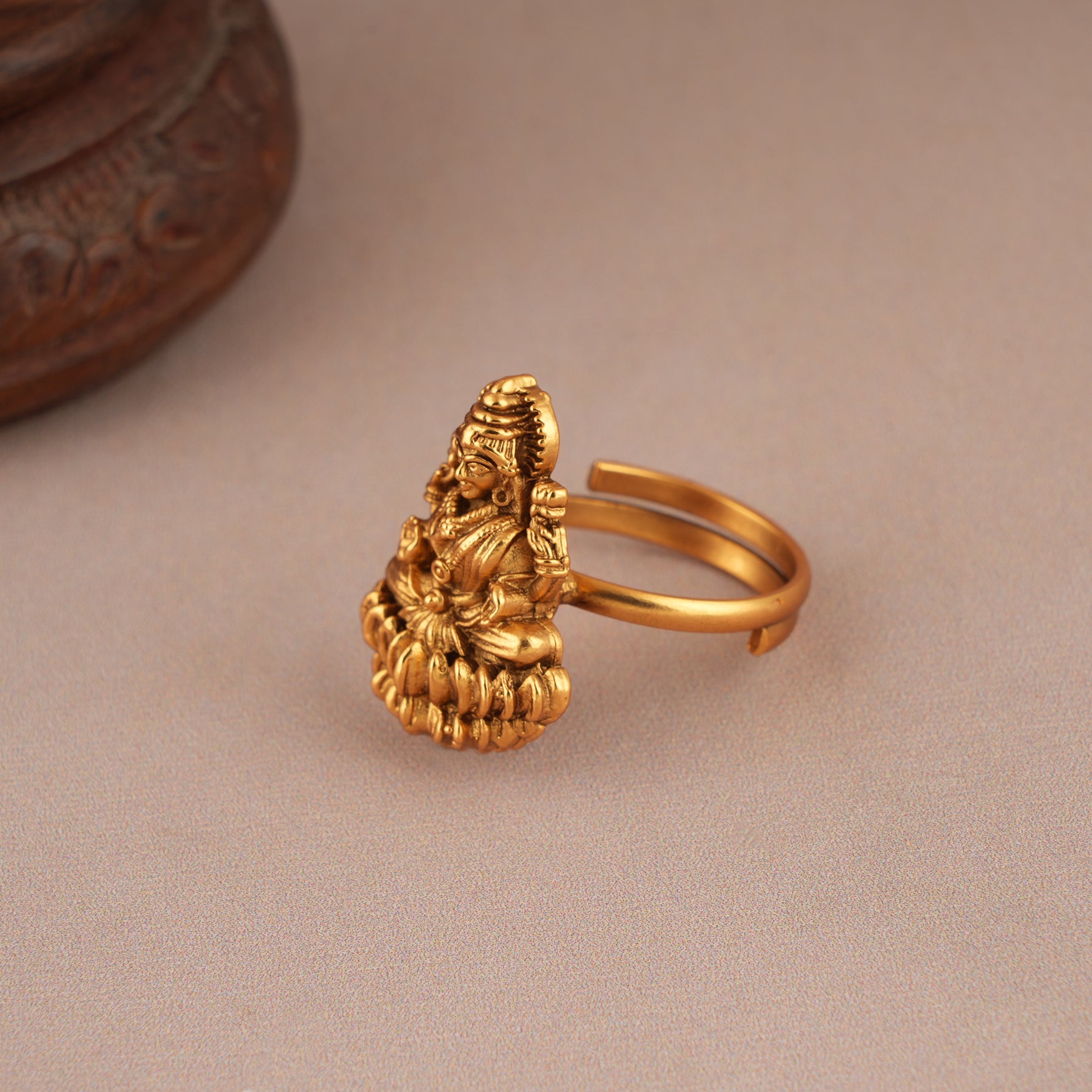 Auspicious antique gold maa lakshmi finger ring I Temple Jewellery