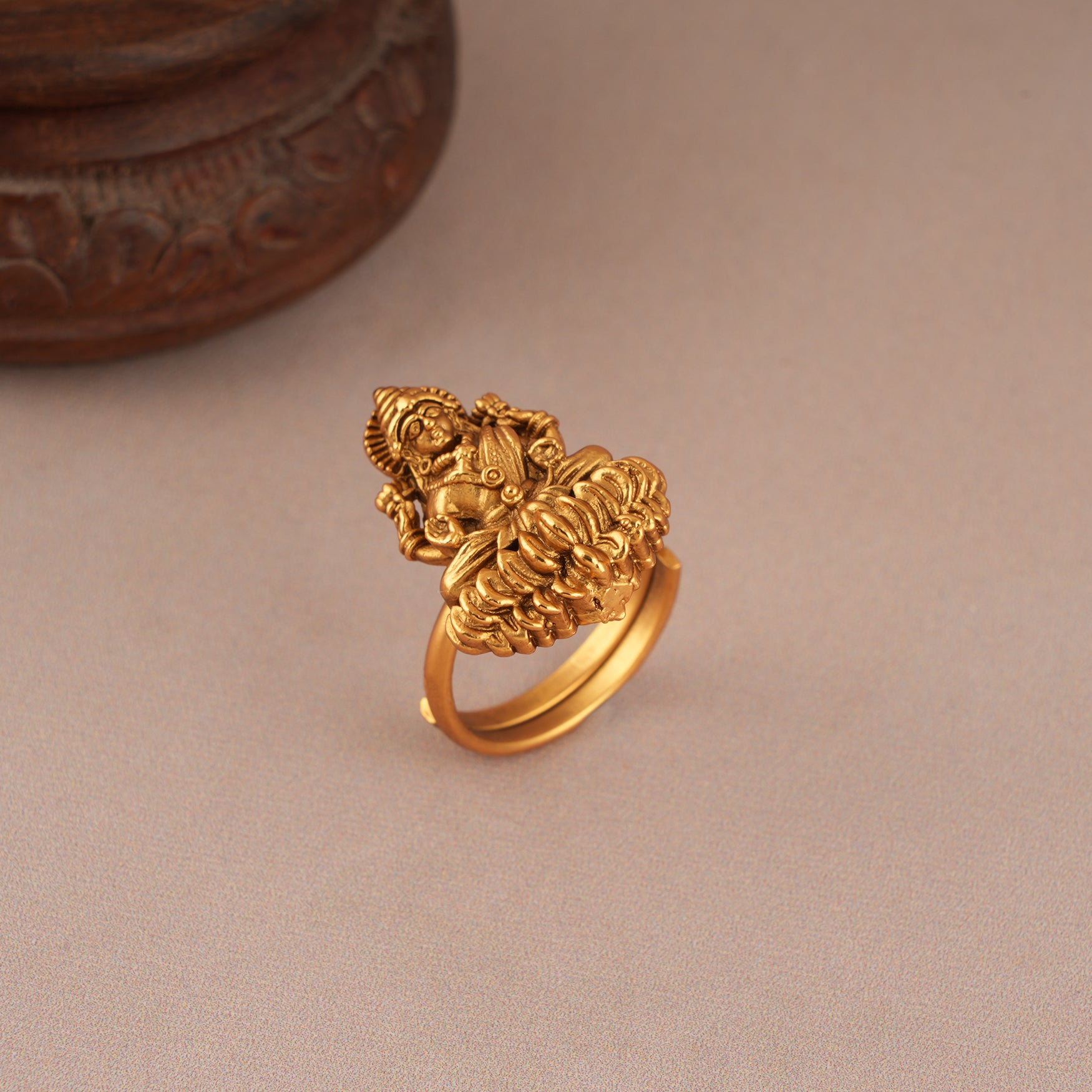 Auspicious antique gold maa lakshmi finger ring I Temple Jewellery