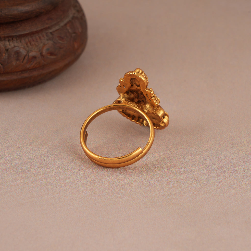 Auspicious antique gold maa lakshmi finger ring I Temple Jewellery