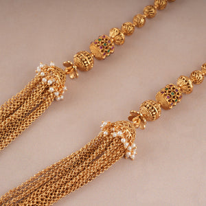 Stunning antique gold chain fall necklace set with jhumka earring