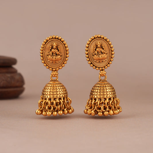 Stunning gold drop antique maa lakshmi jhuma earring I Temple Jewellery