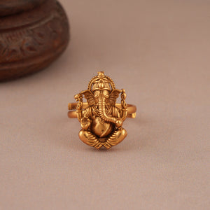 Amazing antique gold antqiue gold ganesh adjsutable finger ring I Temple Jewellery