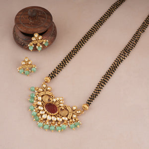 Stunning antique gold kundan stone drop mangalsutra with earring