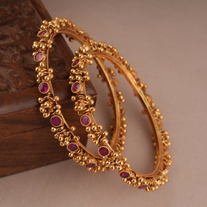 Amazing antique gold ruby bangle set