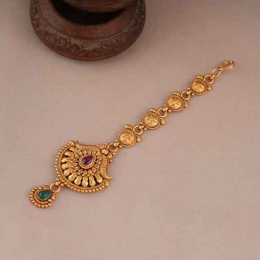 Stunning antique gold multicolor maangtika