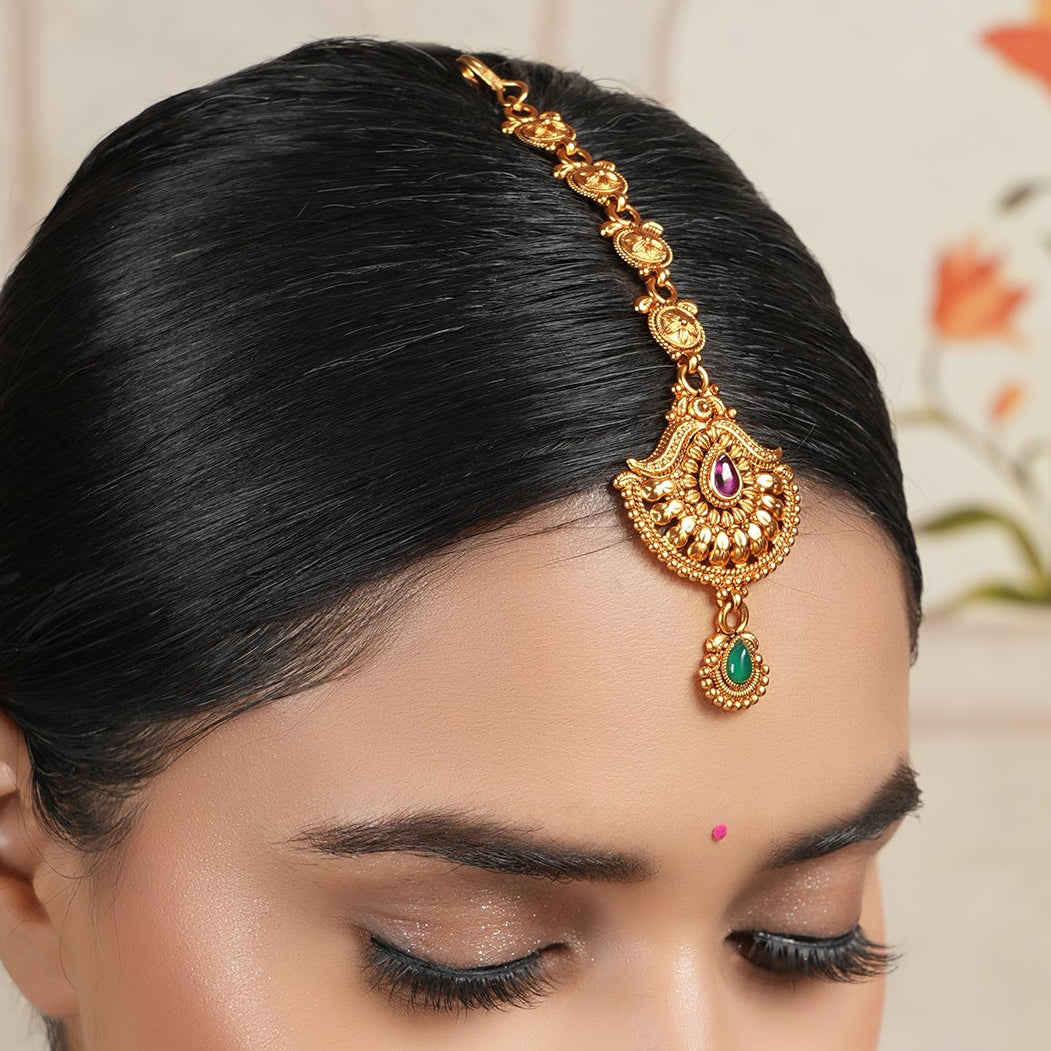 Stunning antique gold multicolor maangtika